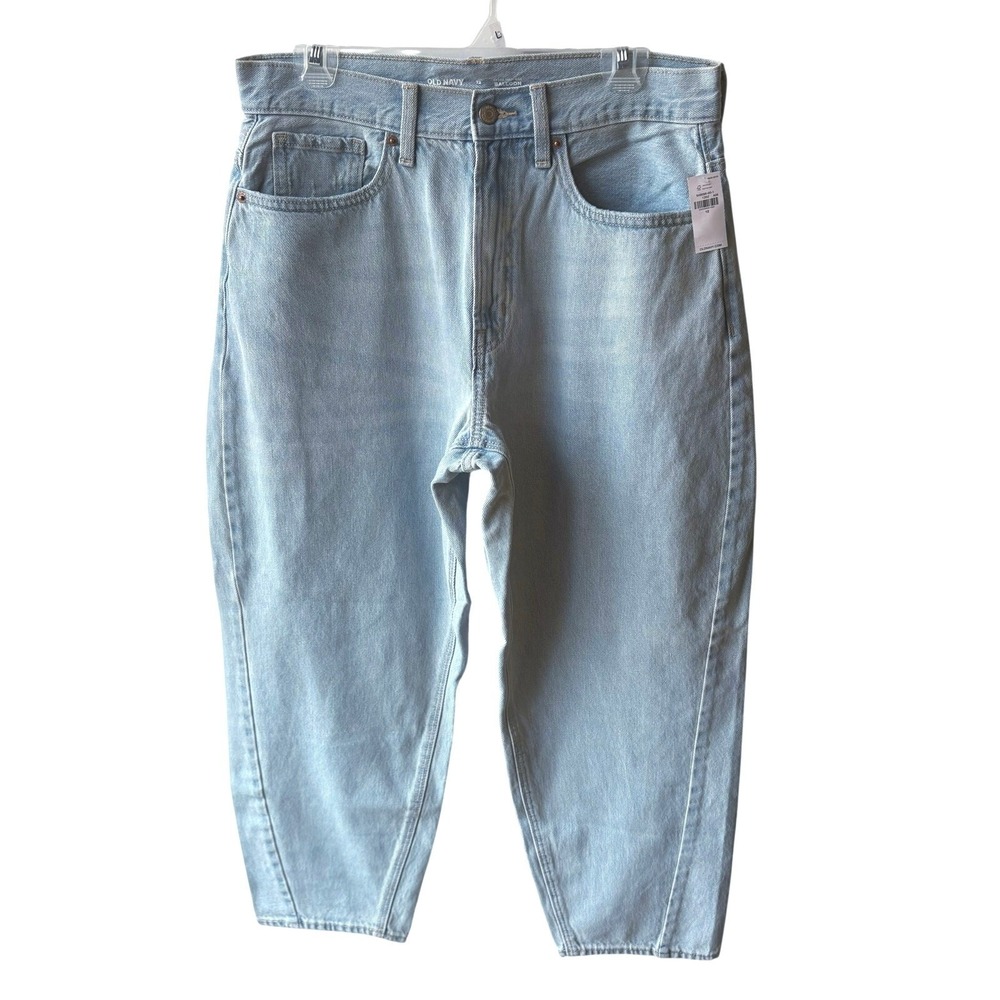 Old Navy Balloon Barrel Jeans 12 NWT Denim Light Wash High Rise 80s Tapered